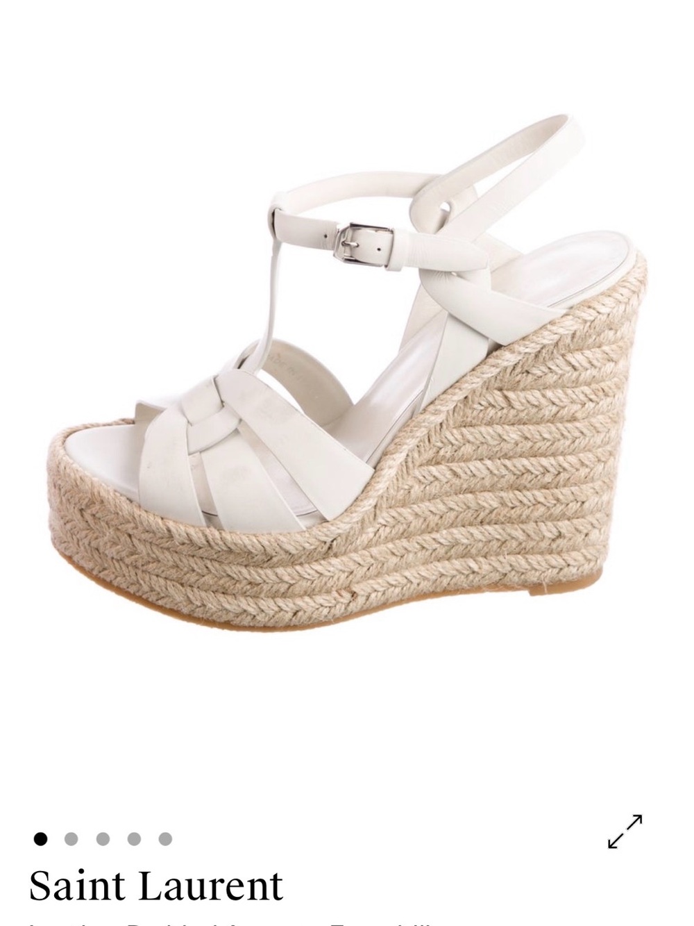 Saint Laurent Cream Leather Espadrille Wedge Sandals - Picture 1 of 6